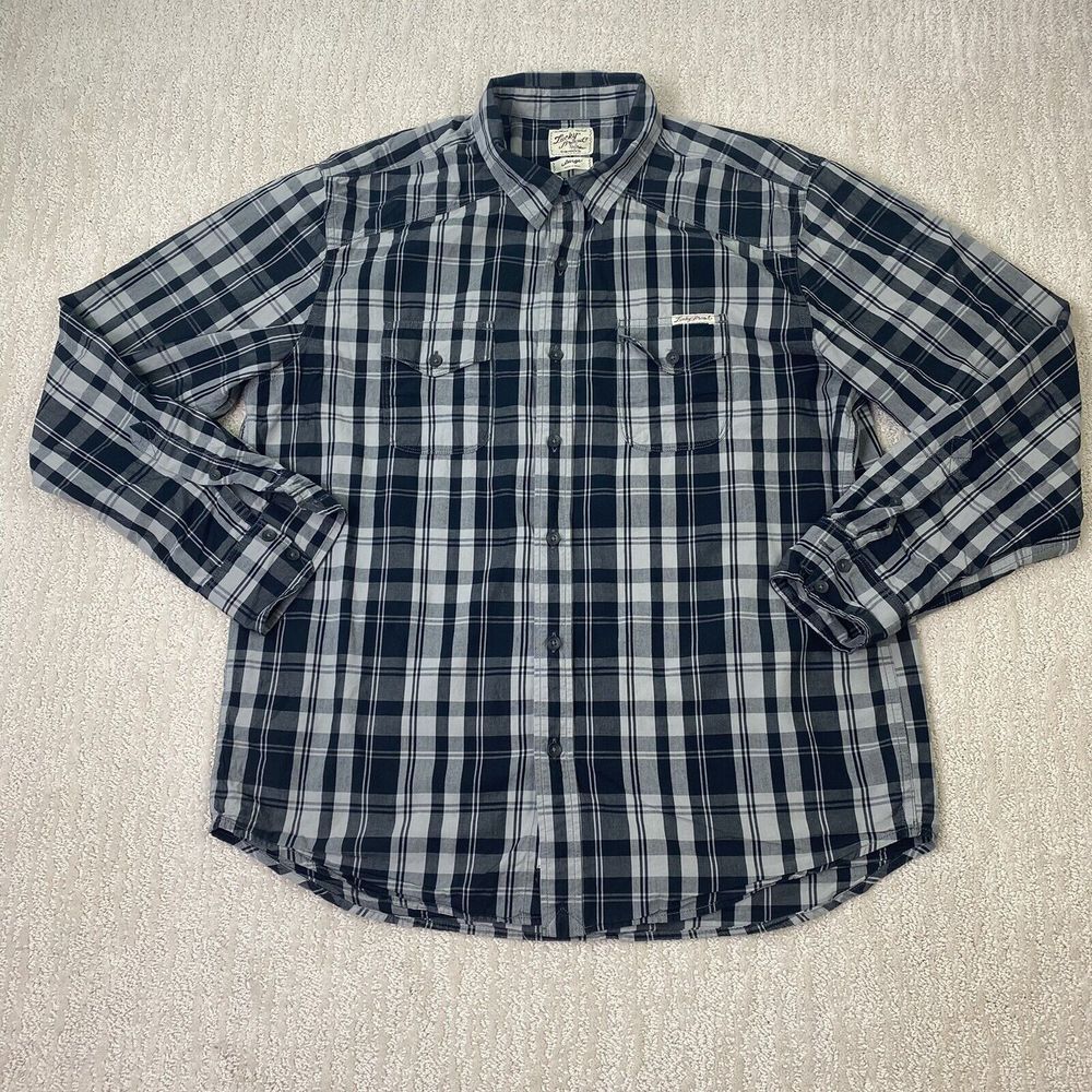Lucky Brand Button Up Shirt‎ Large Adult Black Plaid Mens